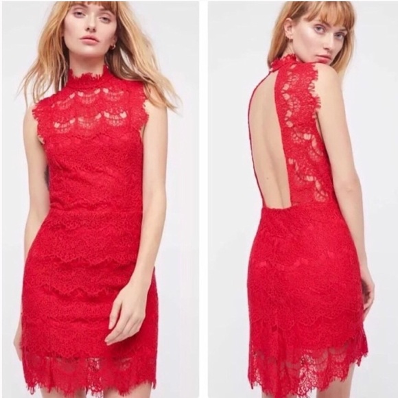 NWT Free People Red Lace Daydream Bodycon Dress - Picture 3 of 8